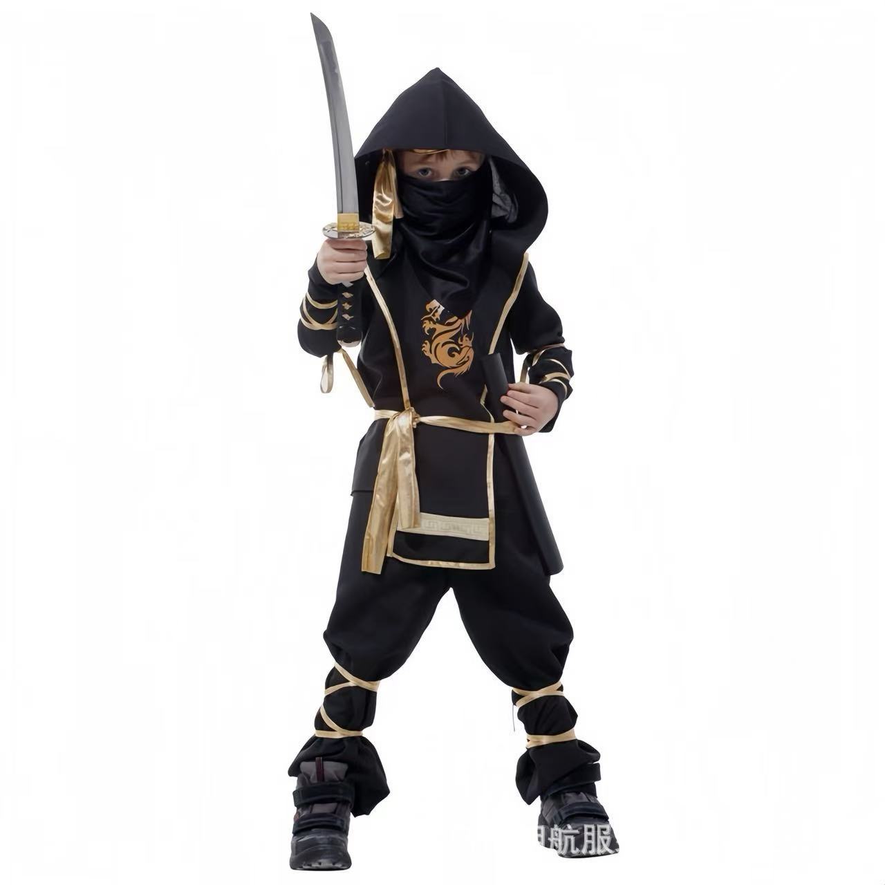 新款欧美跨境儿童cosplay动漫演出服火影忍者金边武士服儿童节男