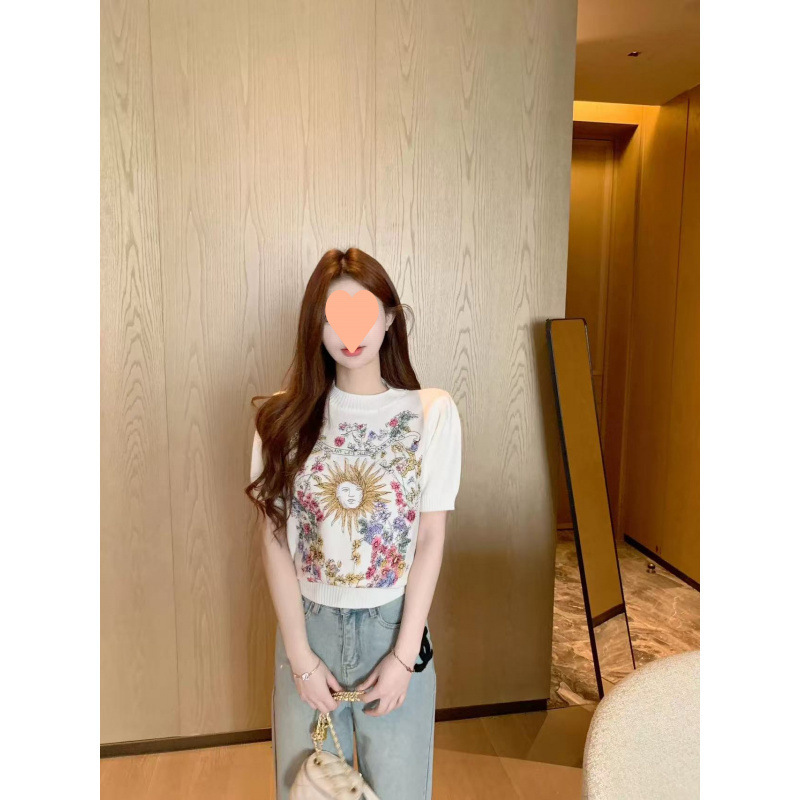 Zhong Feifei's Spring embroidered knitted sweater, short-sleeved sweater, women's 2025 new style, unique and beautiful top, super elegant and good-looking details Picture