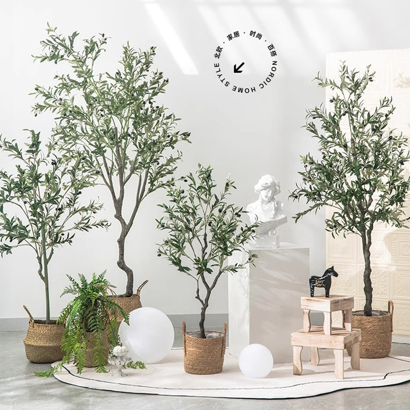 Nordic artificial green plants, artificial potted plants, large decorative items, living room indoor bonsai, artificial plants, olive trees, artificial trees