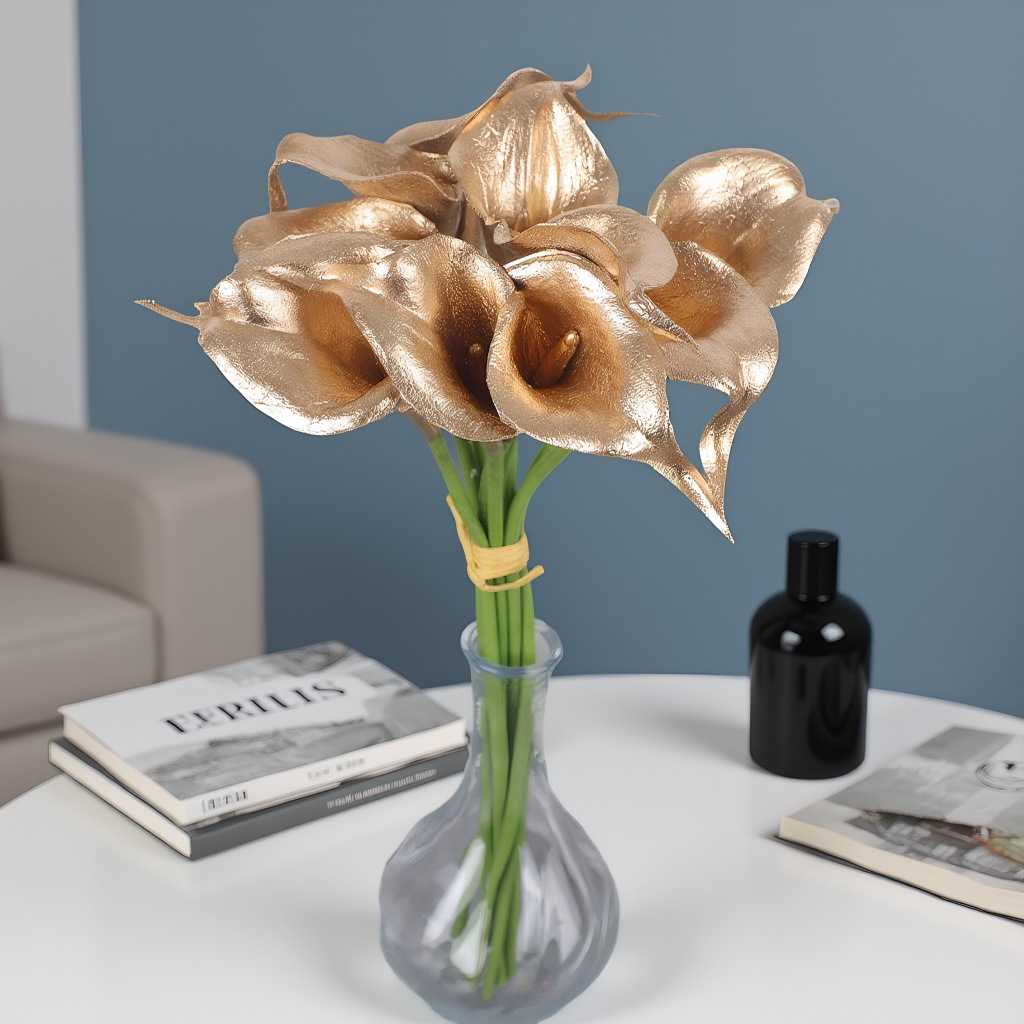 仿真金色马蹄莲金色郁金香银色马蹄莲 郁金香仿真花装饰摄影道具白底实物图