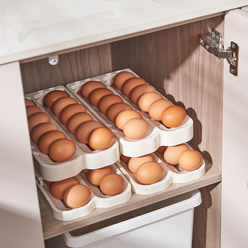 Folding rolling egg rack, refrigerator side door storage, egg tray, kitchen organization, safe storage wonder, egg compartment details Picture