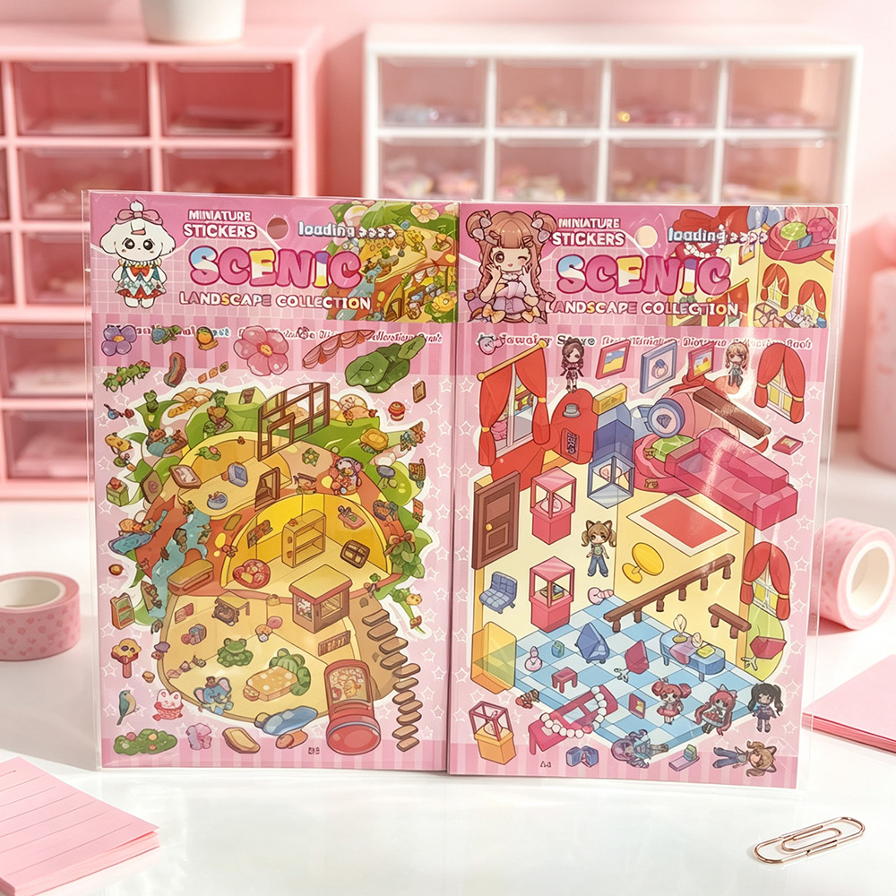 New 3D miniature scene stickers, children's handmade landscape stickers, creative planner stickers, stress-relieving stickers (English version) details Picture