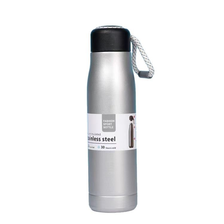 Cross-border portable 304 stainless steel knight Cup, simple style for men and women, high appearance level, rope outdoor insulated sports water bottle Item Picture