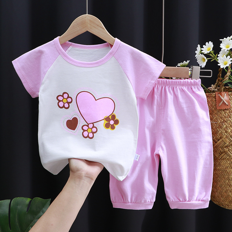 Verano niños algodón manga corta set medium kids media manga shorts chico niña verano bebé camisetas 0-7 años