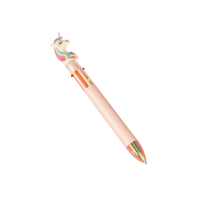 Creative 6-color pens, colored ballpoint pens, cute and girlish, cartoon pink pigs, unicorns, swans, magic wand stationery Item Picture