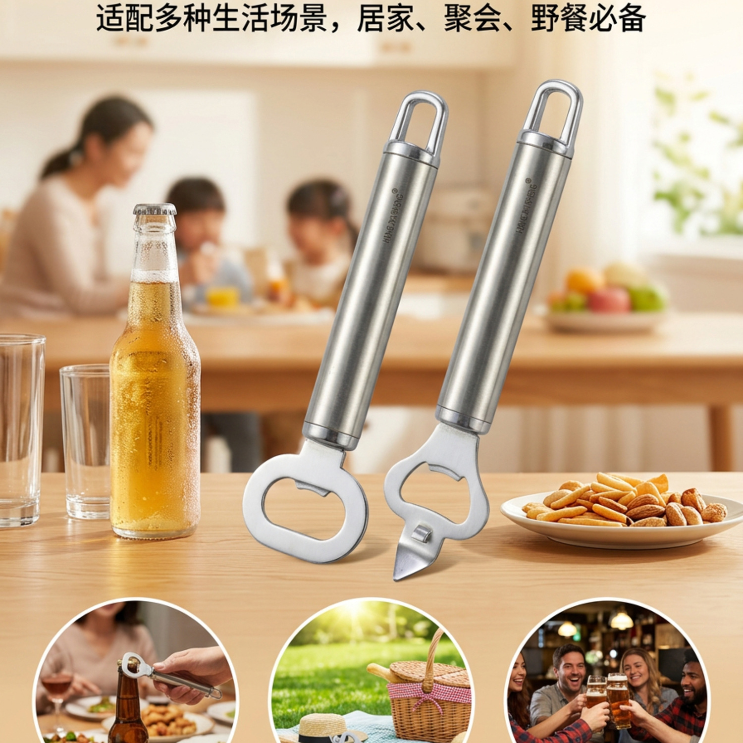 跨境不锈钢手动多功能强力罐头刀厨房启盖开罐头工具啤酒开瓶器
