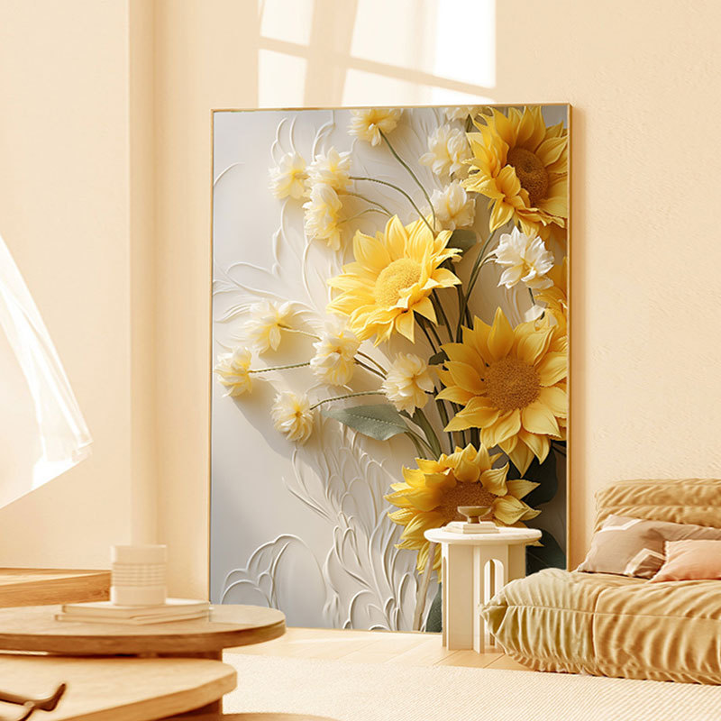 向日葵客厅装饰画高级肌理感装饰画轻奢沙发背景墙艺术玄关壁画