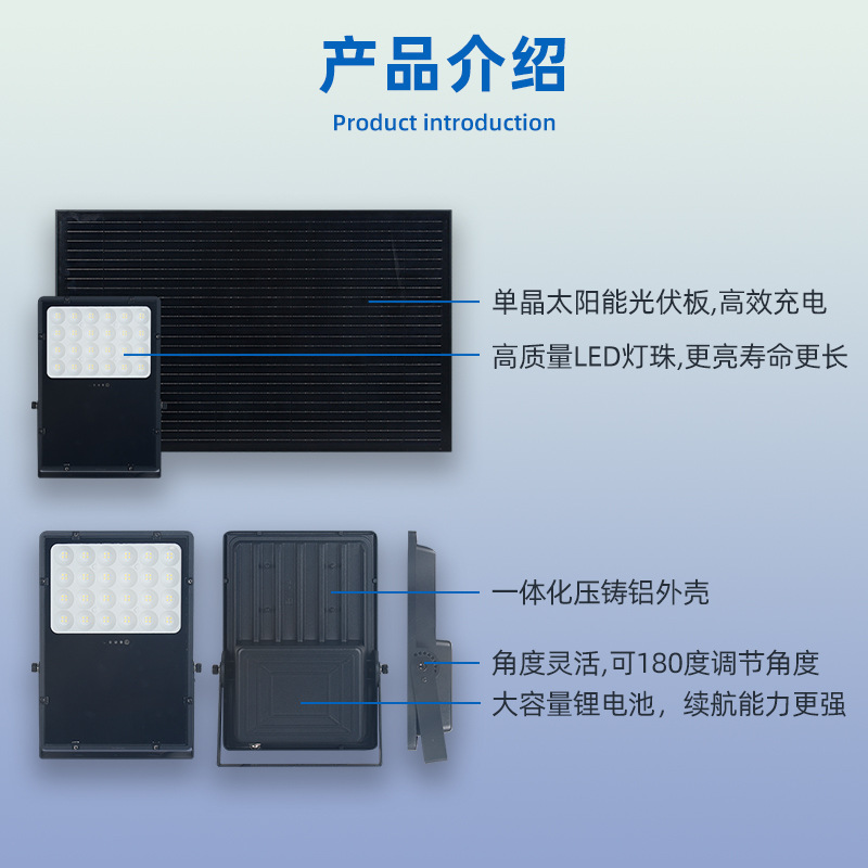 High-brightness LED solar floodlights, outdoor strong light long-range energy-saving photovoltaic modules, mini projectors, suitable spotlights Application Scenario