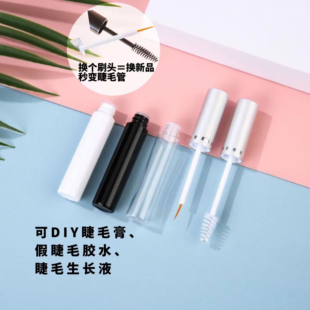 Transparent plastic water bottle, black cap, silver mascara tip, anti-allergy eyelash glue, long-lasting adhesion beauty tool Specification image