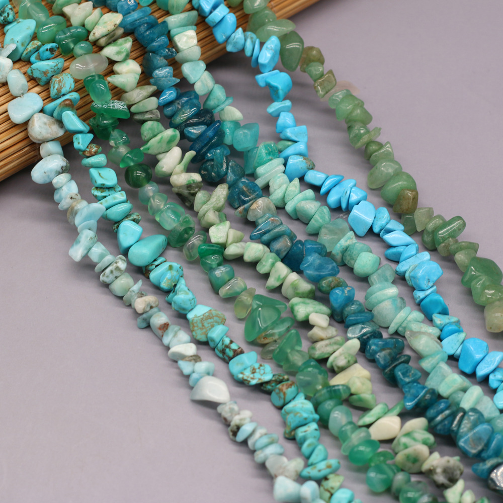 Natural crushed stone green Dongling blue pine raw stone beads with holes semi-finished DIY jewelry handcrafted accessories wholesale Specification image