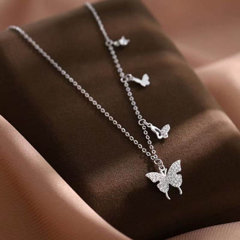 S925 Silver Butterfly collarbone Chain Light Luxury Necklace, women's diamond-encrusted niche design, high-end neckchain jewelry gift details Picture