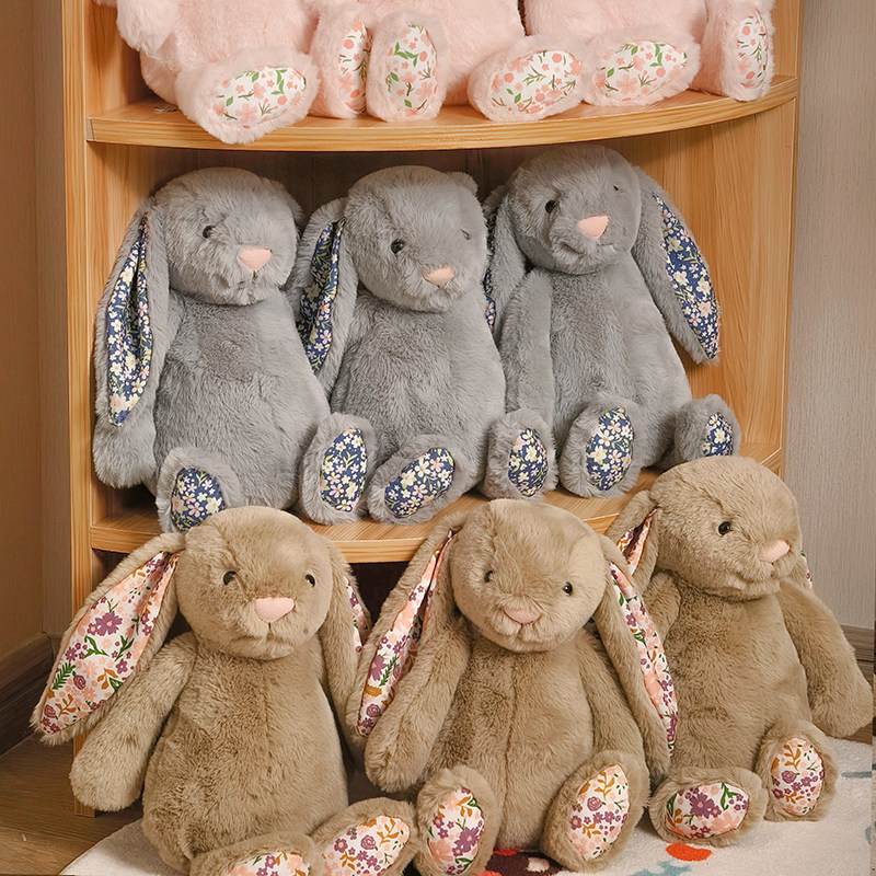 Manufacturer's new wholesale Bonnie Little Rabbit plush toy, floral fabric, ear-hanging rabbit toy, cross-border doll gift, sleep companion Specification image