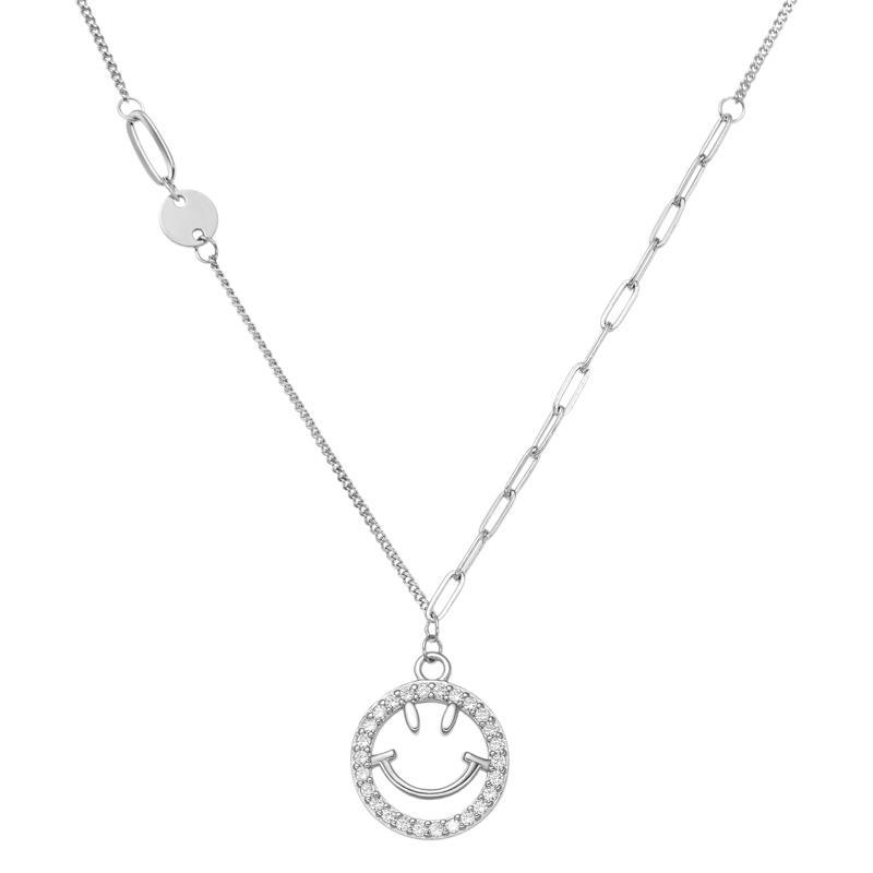 S925 sterling silver Smile Necklace for women, Korean version with diamond-encruted emoticons, smiling face pendant, versatile and elegant necklace, one-piece delivery Item Picture