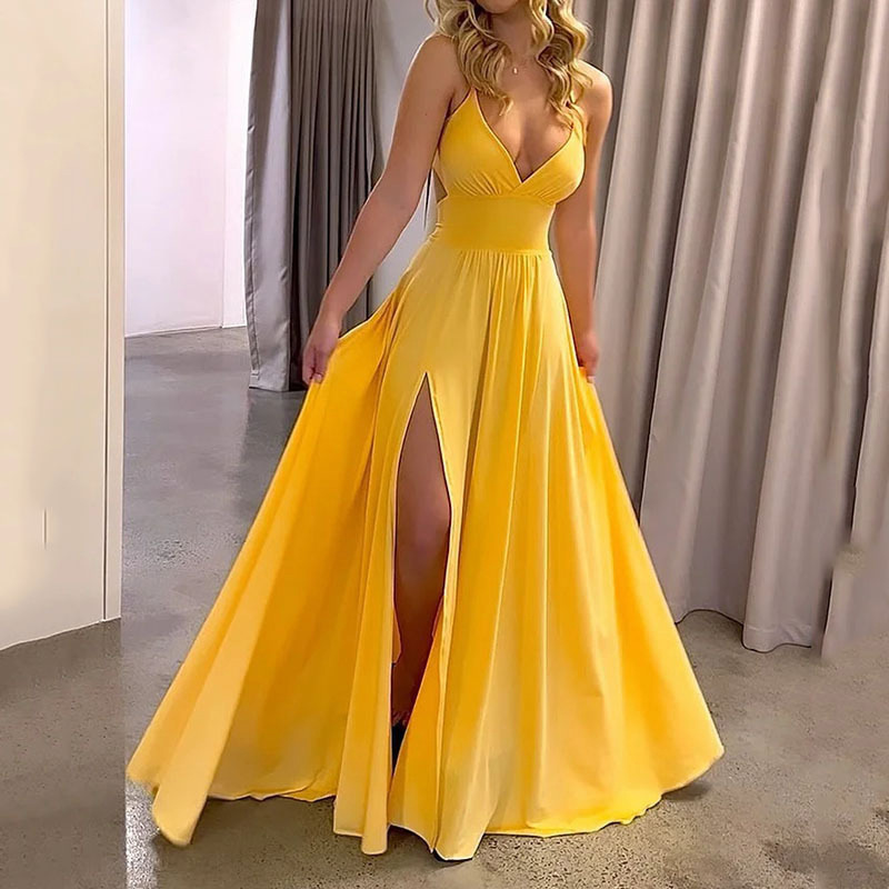 Cross-border Amazon Fashion foreign trade women's clothing 2025 summer halter V-neck backless long dress without sleeves details Picture
