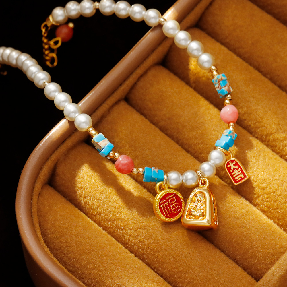 Hyacinth Shi Jia Zheng Yuan Pearl Bracelet, New Chinese style National Trend, Da Ji Da Li Pendant Bracelet, 2025 Douyin Bestseller Jewelry details Picture