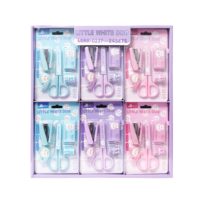 Student cartoon stationery gift set, scissors stapler, tape sticker combination set, children's Day high appearance level gift for kids Item Picture