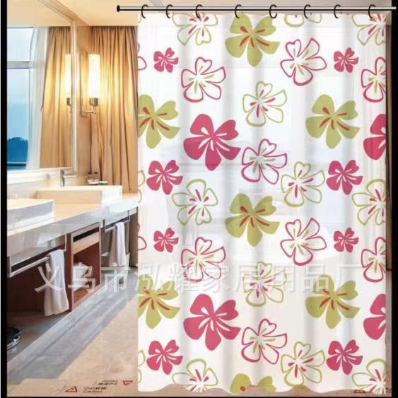 花朵浴帘PEVA浴帘浴室装饰卫生间挡水帘隔断门帘防水浴帘免打孔