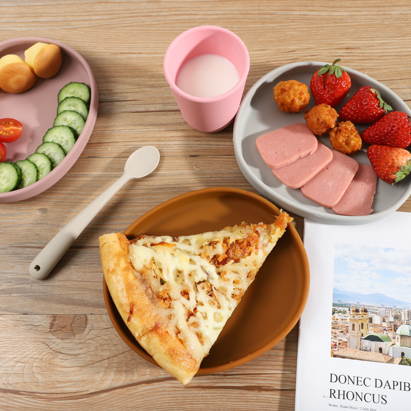 儿童喂养餐具食品级硅胶盘餐盘莫兰迪色托盘宝宝吃饭训练辅食碗详情图1