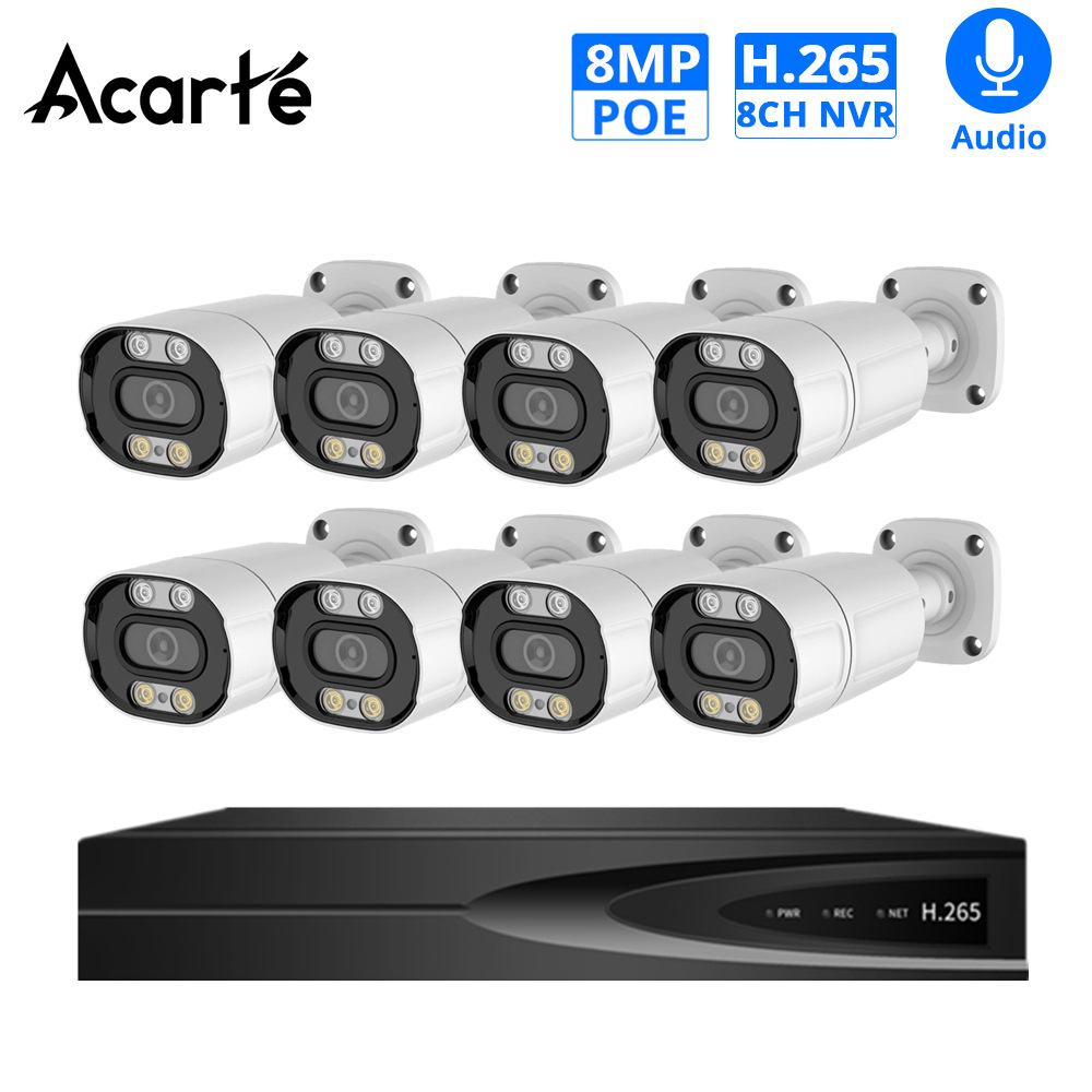 Acarte 8mp 4K camera cctv kit full color poe监控摄像头套装