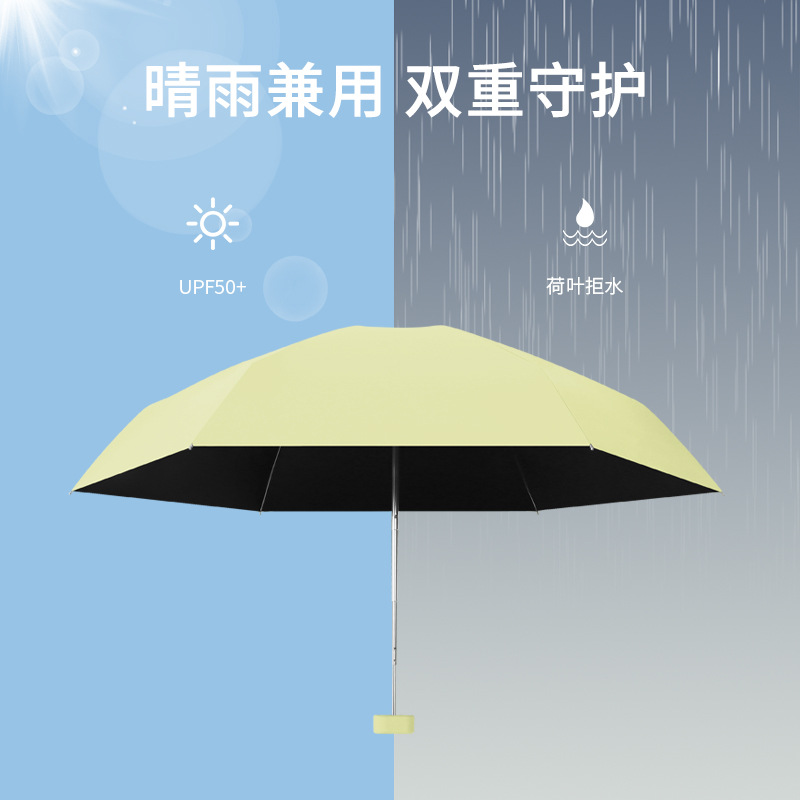 Wholesale flat five-fold solid-color sun umbrellas for women, ultra-light and compact pocket umbrellas, all-weather and all-weather sun protection black rubber sun umbrellas Application Scenario