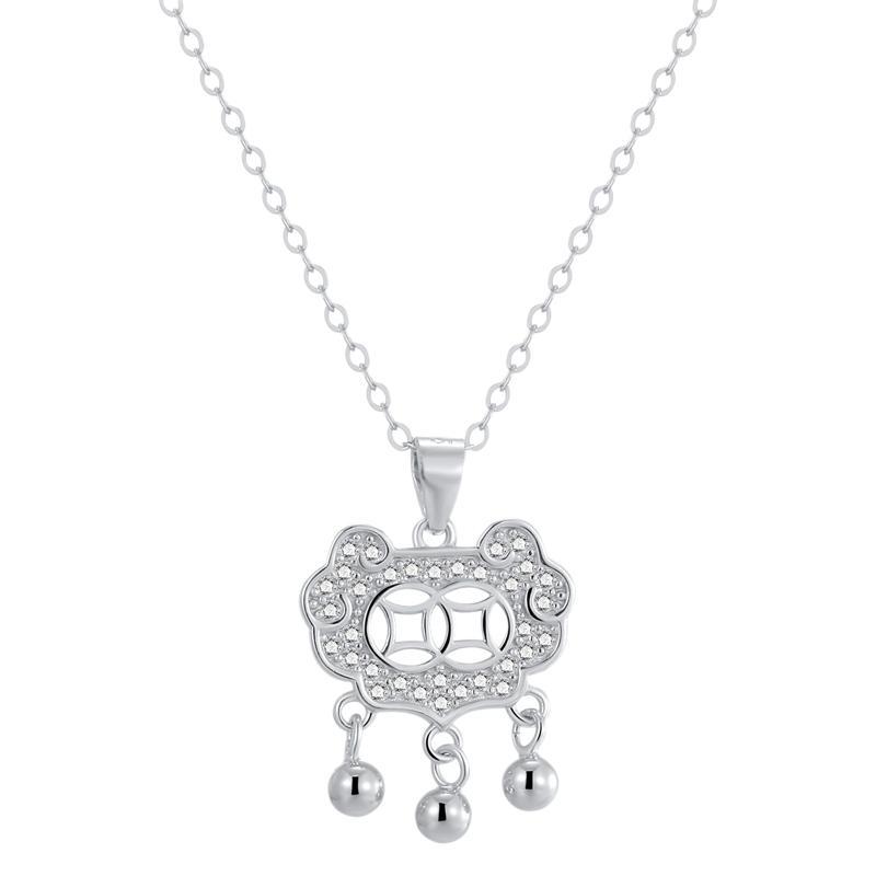 S925 Silver coin Lock necklace, women's national trend, light luxury, niche feel, longevity lock pendant, cute and elegant design, collarbone chain Item Picture