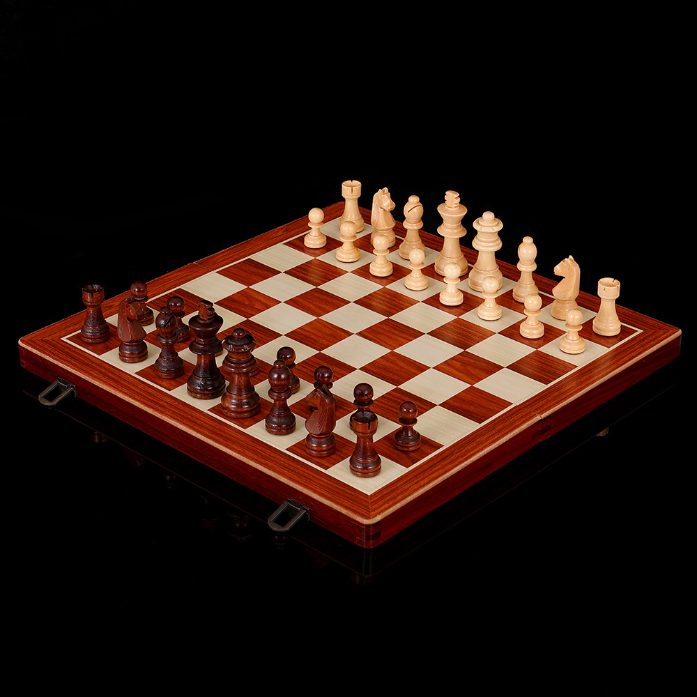 Non-magnetic two-in-one chess checkers wooden board game toys with double back, professional grade board game toys manufacturer for export details Picture