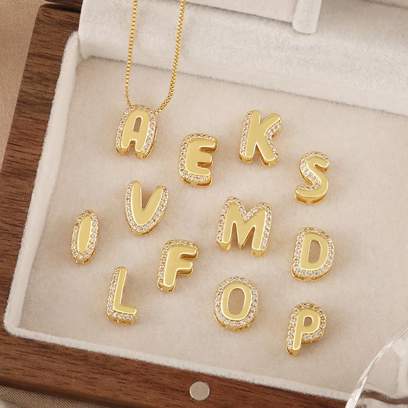 Honglu's best-selling 18k copper-plated 3D zircon cute balloon bubble 26-letter English letter pendant diy necklace details Picture