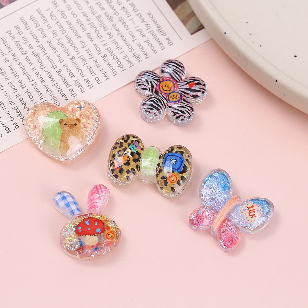Epoxy resin AB glue cut surface sequin small animal ornaments rabbit heart bow resin decorative accessories diy hairpin accessories