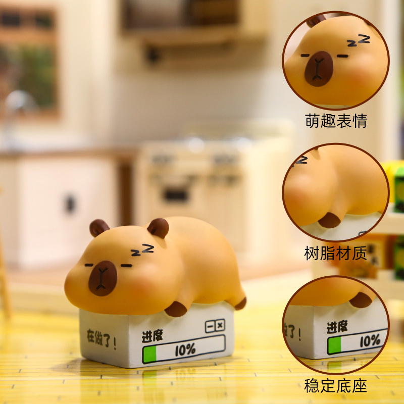 Capibara - I Love Going to Work Blind Box Cartoon Creative Desktop Display, Cute and adorable Resin Display Blind box Application Scenario