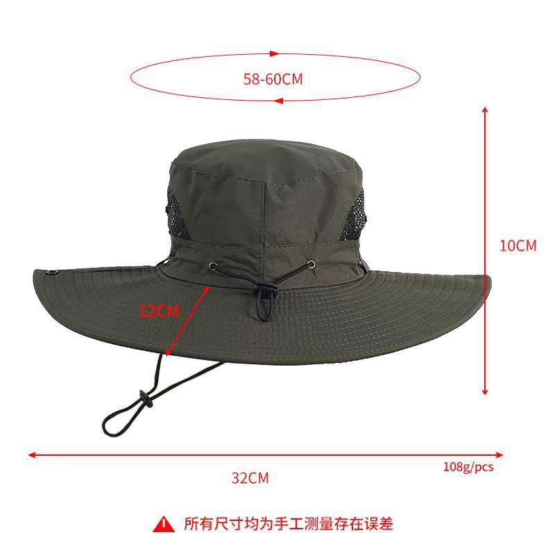 Wholesale of outdoor oversized brim breathable mountaineering hats, summer sun protection and shade hats, fishing and casual large-necked fisherman hats details Picture