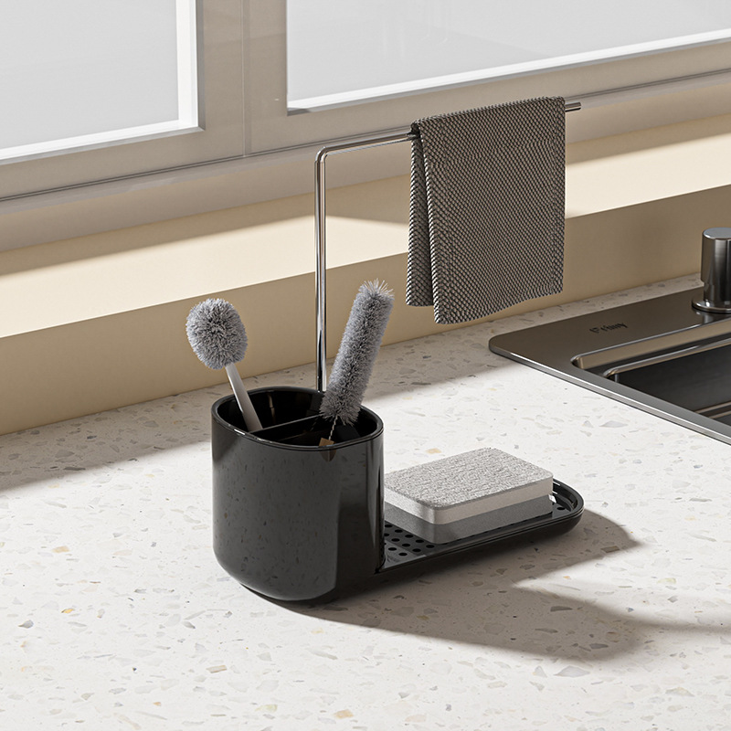 Kitchen storage rack, manual press soap liquid box, stainless steel cloth rack, integrated detergent storage, desktop soap box Application Scenario
