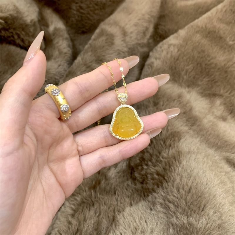 新中式镶钻佛公吊坠项链女轻奢小众气质设计锁骨链百搭高级感颈链