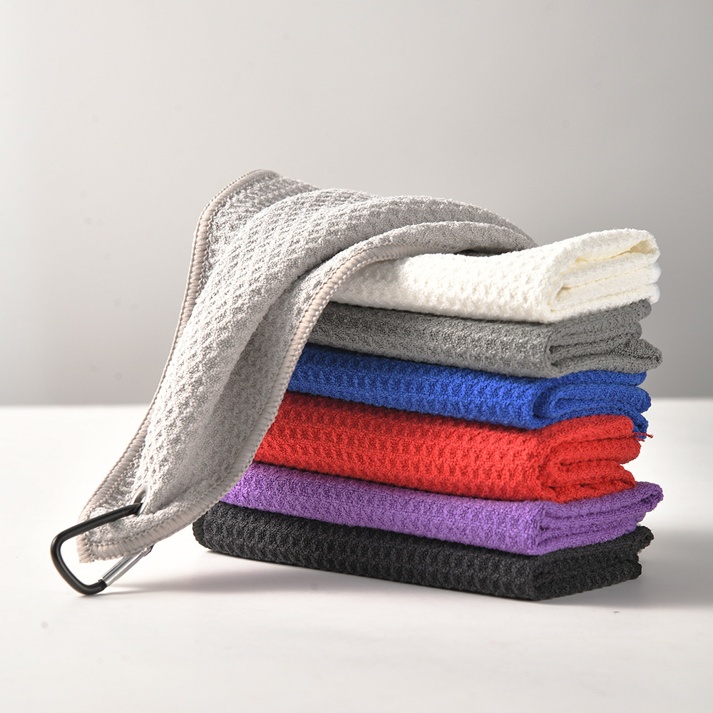 One-piece cross-border outdoor sweat-absorbing golf sports towels with buckles, lightweight and portable, fine fiber waffle wipe towels, wholesale from street stalls details Picture