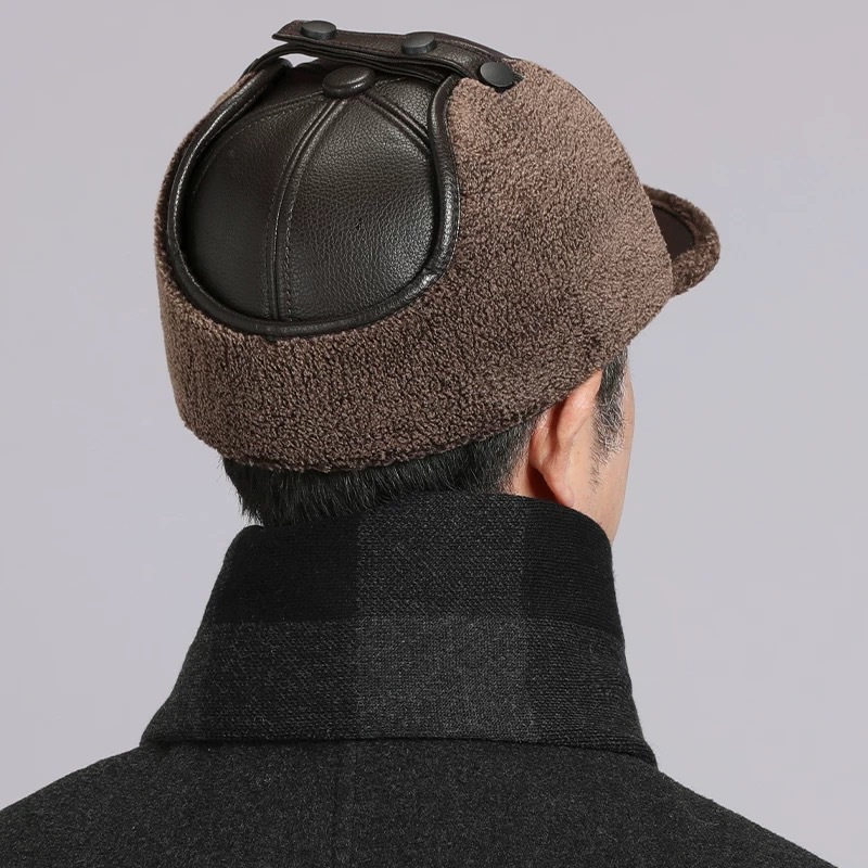One-piece delivery of winter hats for middle-aged and elderly people, men, fathers, warm and fluffy leather hats, elderly, grandfathers, old men, versatile baseball caps, wholesale from street stalls Specification image