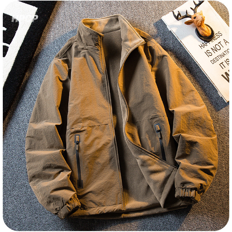 加绒加厚双面穿外套男秋冬款保暖加厚摇粒绒男士休闲立领夹克2502