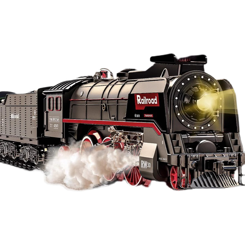 Children's steam train, spray electric track car, mini train simulation, retro green skin carriage model, toy boy Item Picture