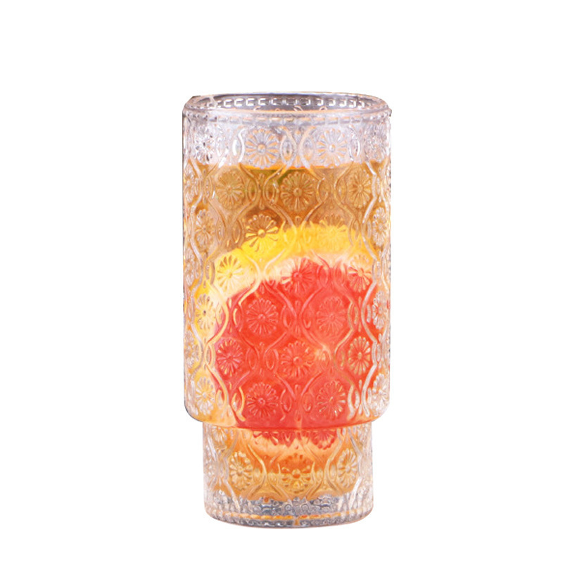 Cross-border Amazon water cup, creative and simple vertical pattern stacked cup, high appearance level, juice drink straw, double-drinking glass cup Item Picture