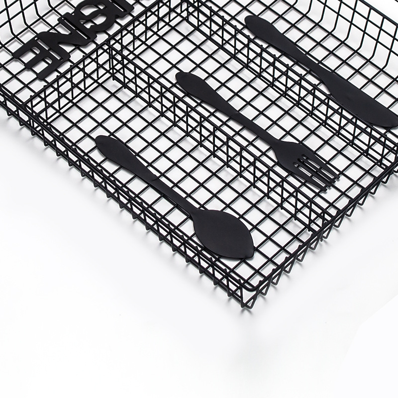 Four-compartment tableware storage box, iron storage basket, kitchen, restaurant and hotel draining tabletop, metal storage basket for knives and forks Application Scenario