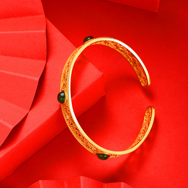 Wholesale female inlaid Hetian jade bracelet, Chinese-style hollowed-out design, Chinese-style jewelry, Douyin bestseller Specification image