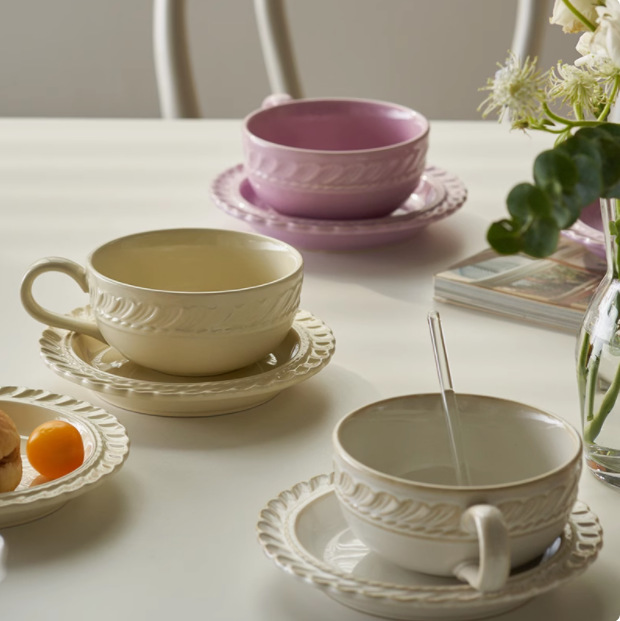 批发法式复古咖啡杯碟套装高颜值喝水杯家用餐厅拉花陶瓷杯早餐杯