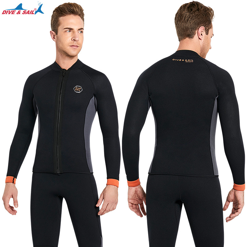 Amazon 3MM long-sleeved two-piece warm diving suit, European and American large-sized snorkeling winter swimming cold-proof surfing suit Specification image
