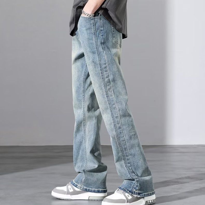 Washed and aged jeans for men's summer, new Hong Kong-style ins retro trend loose straight-leg trousers, one-piece consignment details Picture