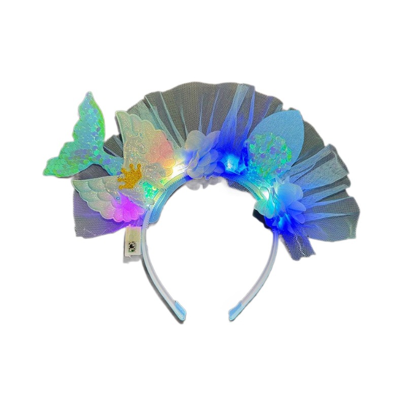 发光/带灯花环/发光发卡/批发兔耳朵发光款/发光头饰白底实物图