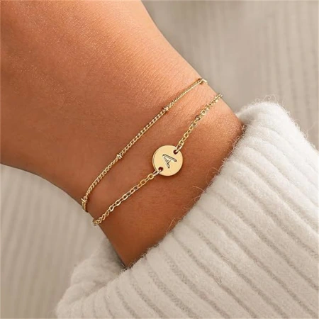 A new cross-border best-selling round 26-letter stainless steel double-layer bracelet for women, simple and personalized A new cross-border best-selling round 26-letter stainless steel double-layer bracelet for women, simple and personalized