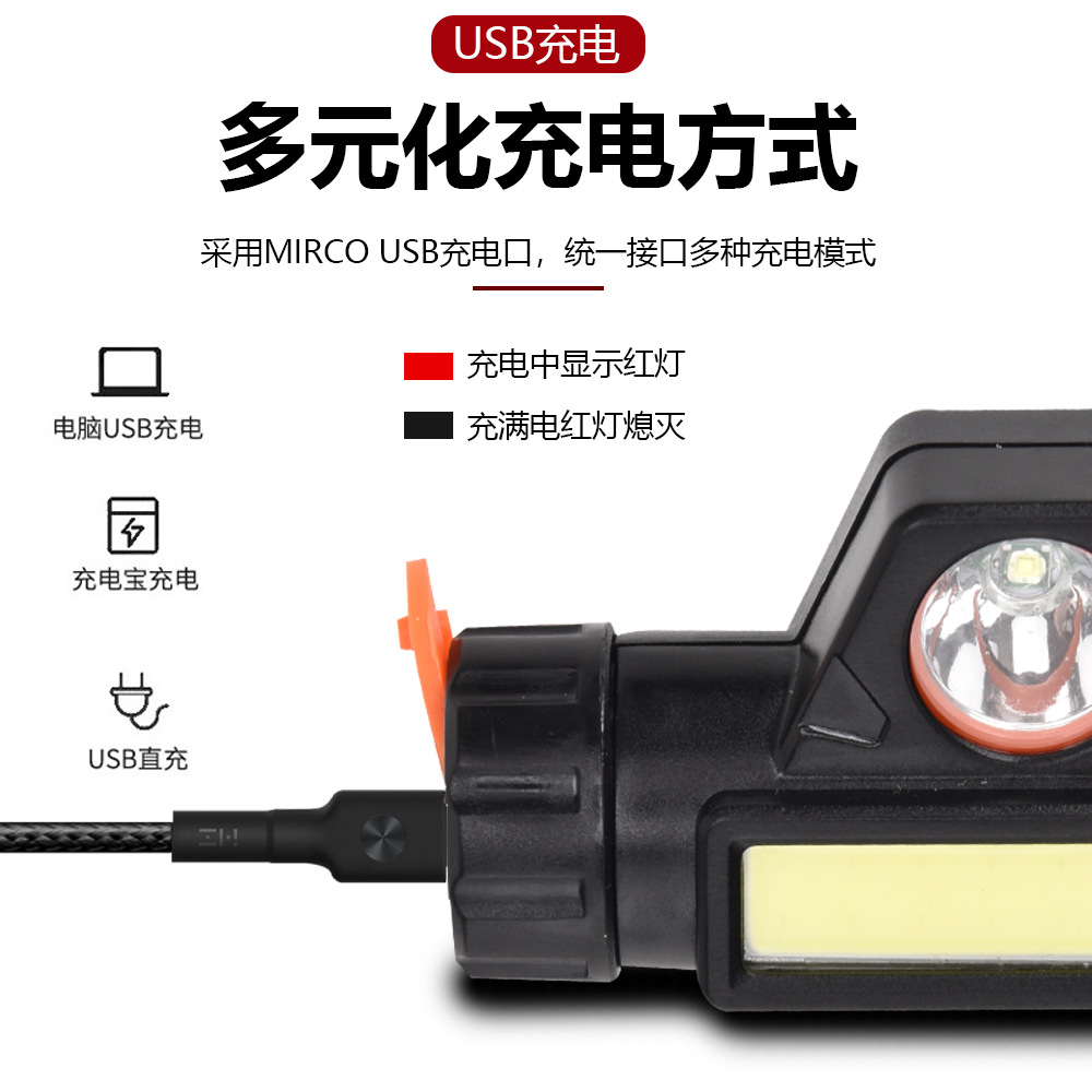 New cross-border multi-functional magnetic working LED headlamp, USB charging COB outdoor strong light portable headlamp details Picture