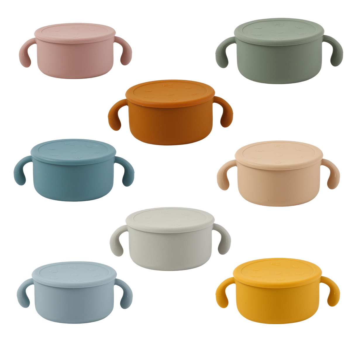 亚马逊儿童硅胶零食碗外出带盖喂养辅食碗防漏便携出行宝宝零食杯