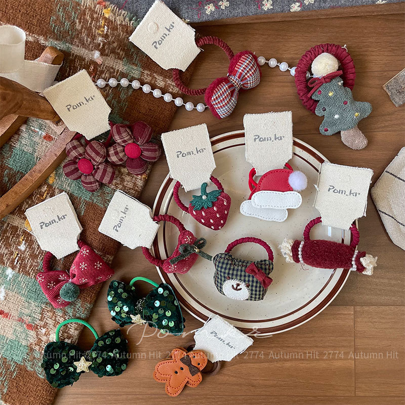 韩系卡通圣诞发圈 布艺儿童姜饼人甜美马尾发圈高弹力不伤发皮筋