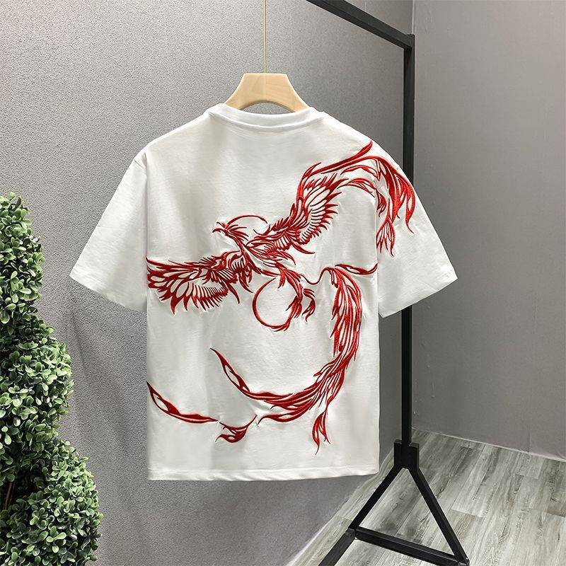 Guochao Heavy Industry Phoenix Embroidery, a high-end, niche and light luxury men's T-shirt with short sleeves