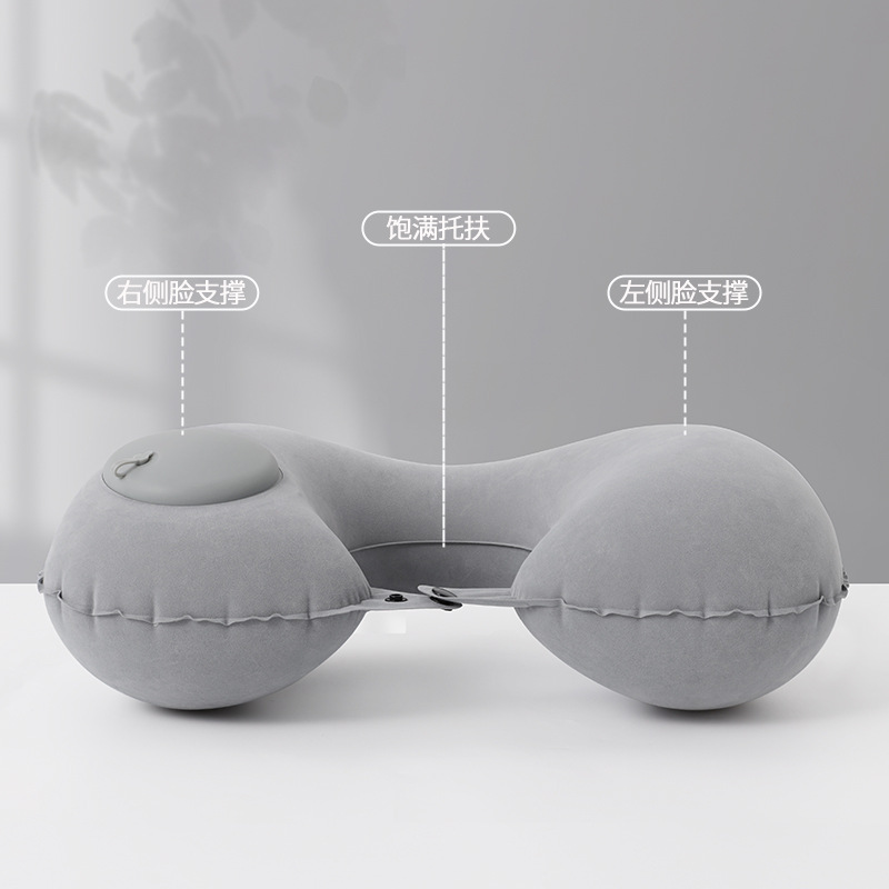 Flocking U-shaped pillow, portable travel, customizable LOGO neck pillow, compression inflatable U-pillow, airplane pillow, storage inflatable pillow details Picture