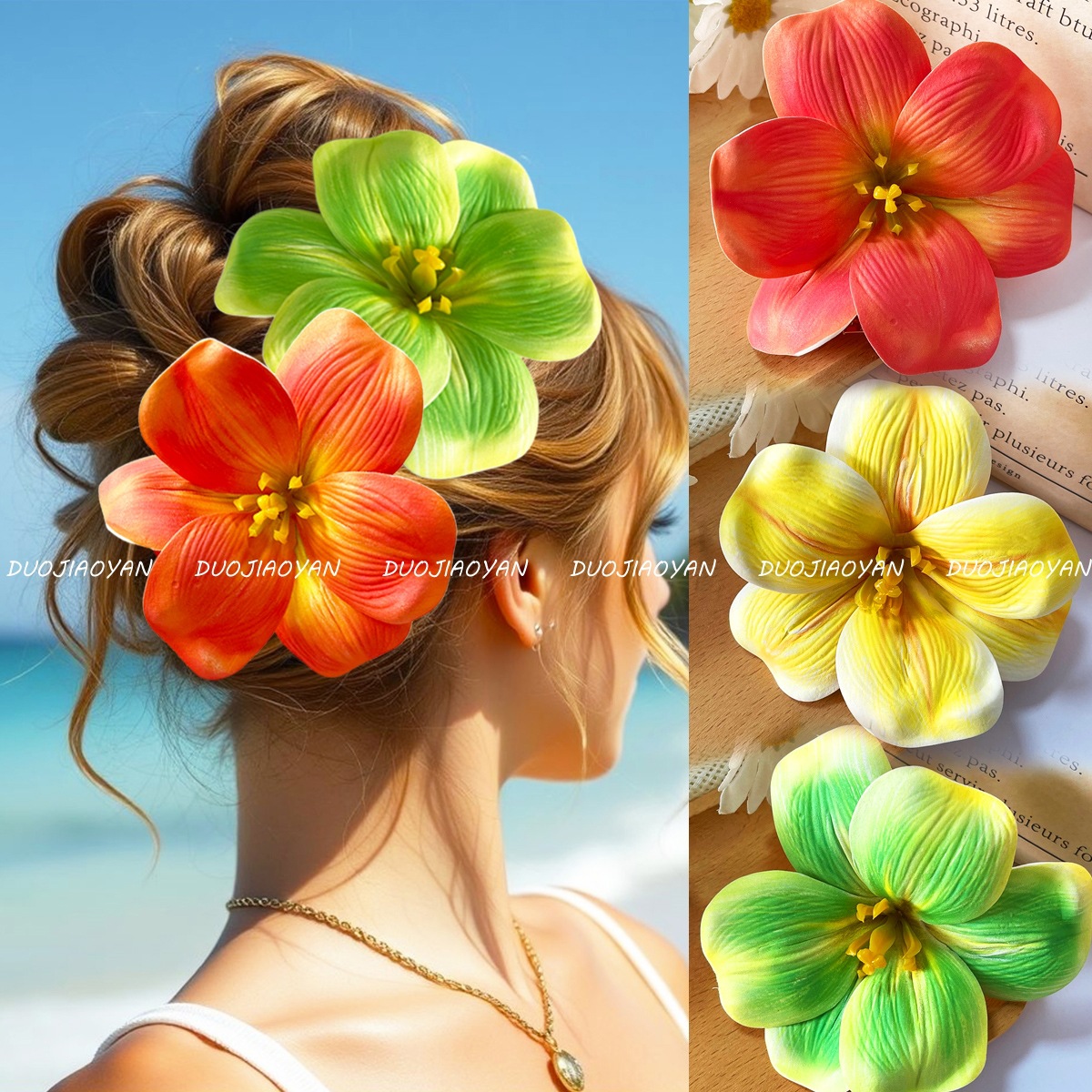 New cross-border tulip flower hair clips, large color simulation flower hair accessories, Hawaiian beach vacation style hair clips details Picture